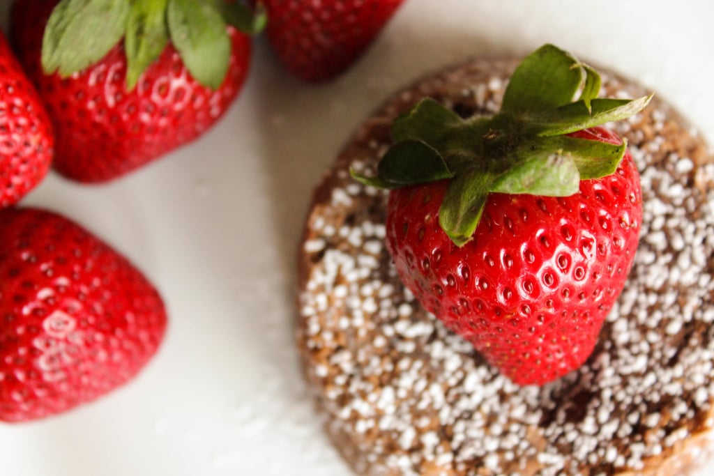 molten chocolate cake with whole strawberry