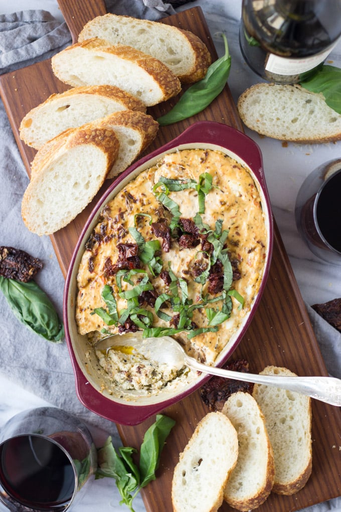 Sun-Dried Tomato and Pesto Dip - an addictive, delicious, comforting appetizer perfect for parties! | Fork in the Kitchen