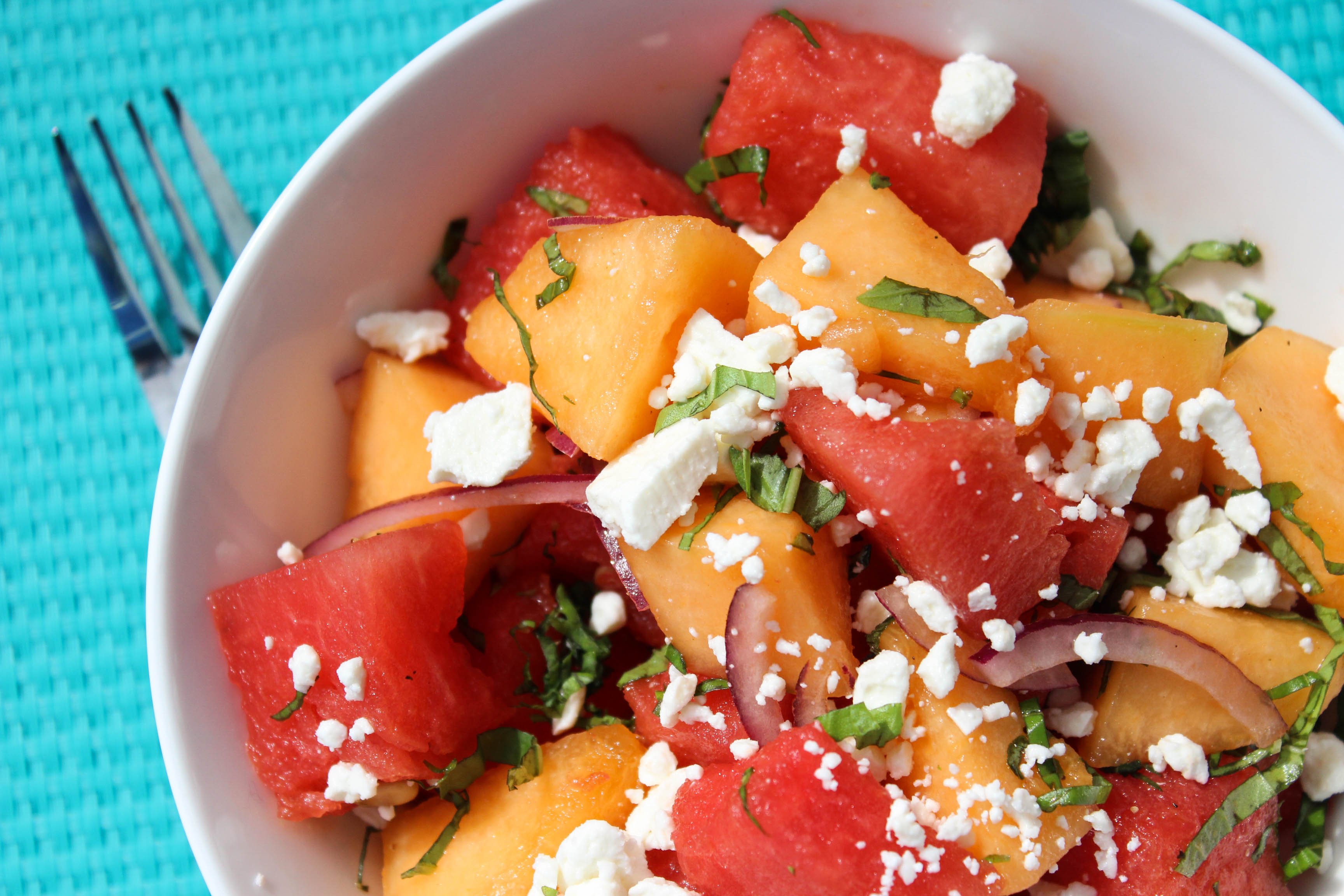 Melon Salad with Feta and Basil | Fork in the Kitchen