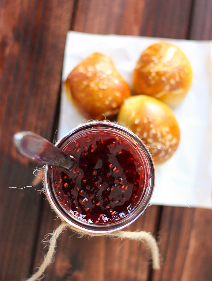 Gouda Stuffed Pretzel Bites + Raspberry Pepper Jam -- taking your favorite snack to a gourmet level!