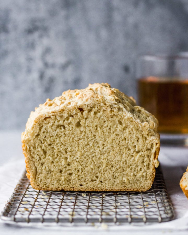 beer bread loaf by fork in the kitchen