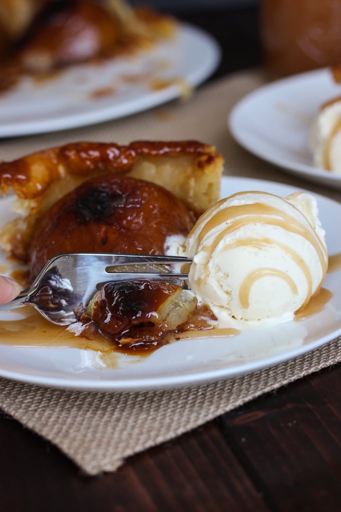 Pear Tart with Bourbon Caramel Sauce - served warm with ice cream, it's the perfect dessert!