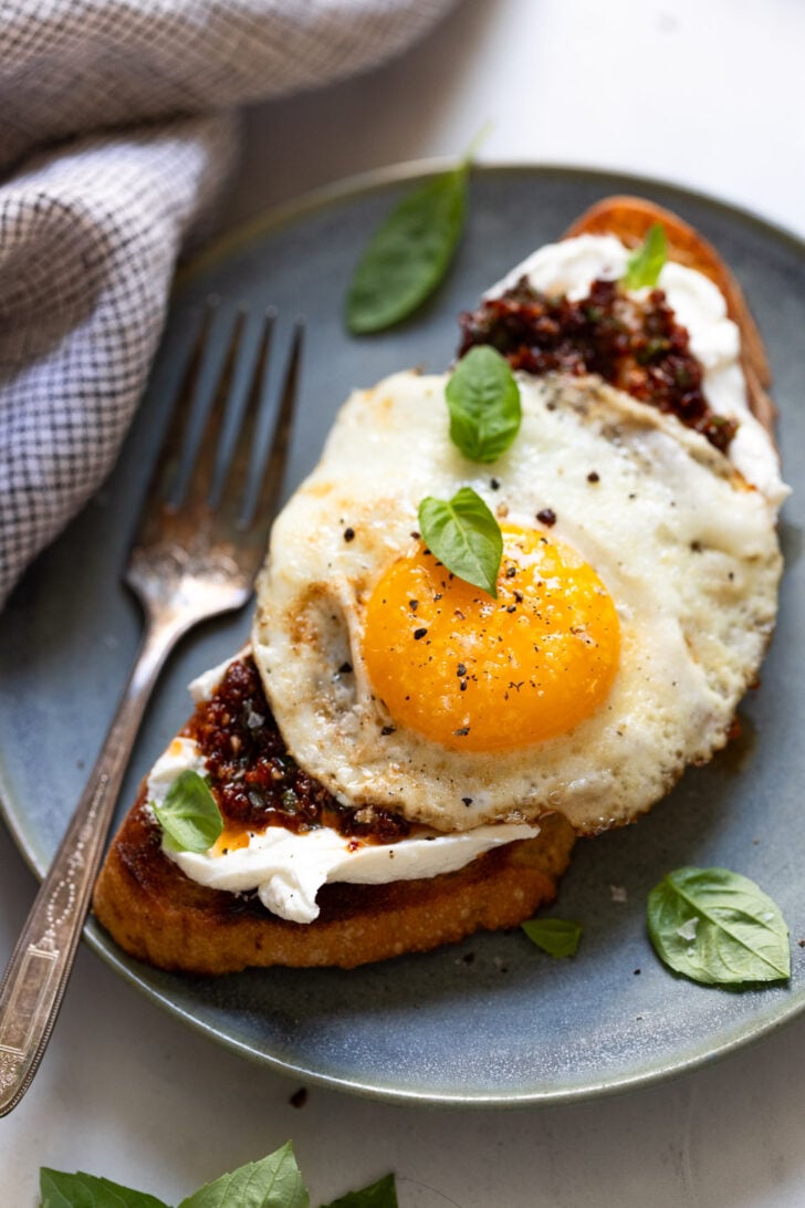 Fried egg on top of toast.