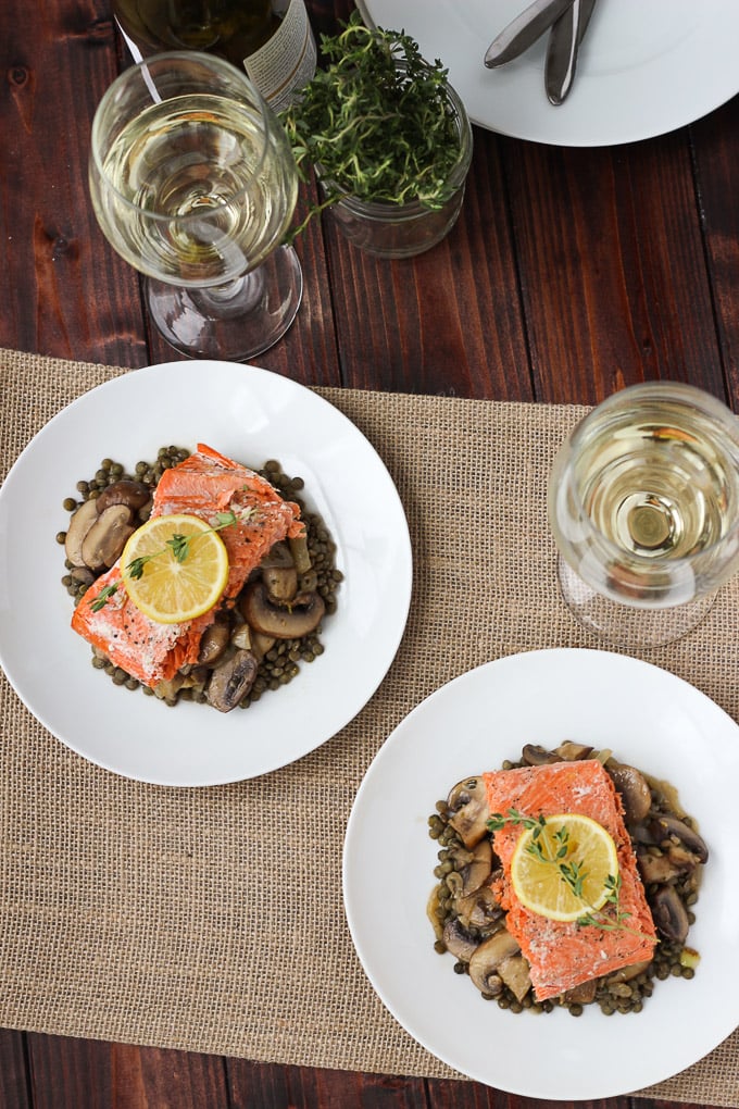 Salmon with Caramelized Mushrooms and Lentils // Fork in the Kitchen