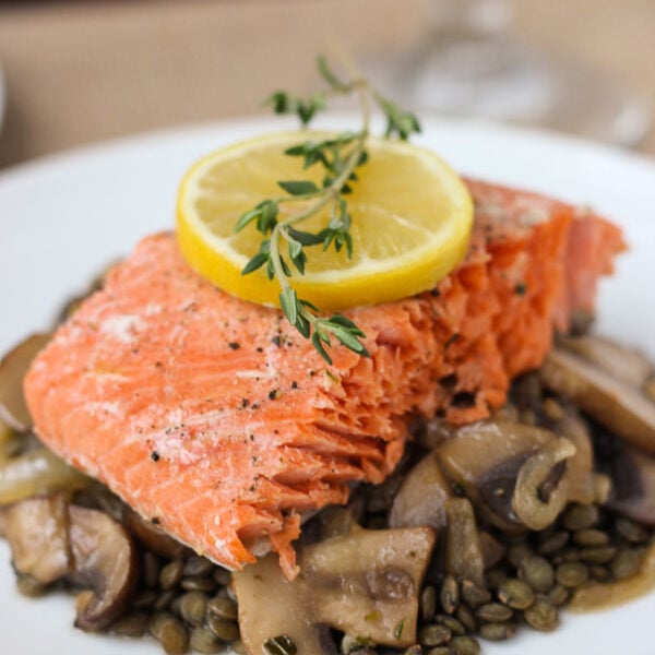Salmon with Caramelized Mushrooms and Lentils // Fork in the Kitchen