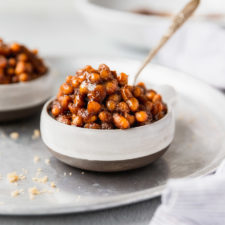 vegetarian baked beans with spoon