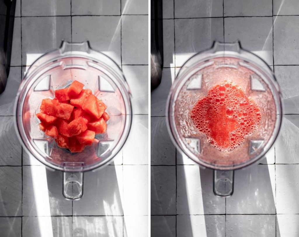 Before and after watermelon in blender.