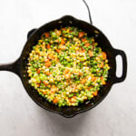 Skillet with vegetable mixture.