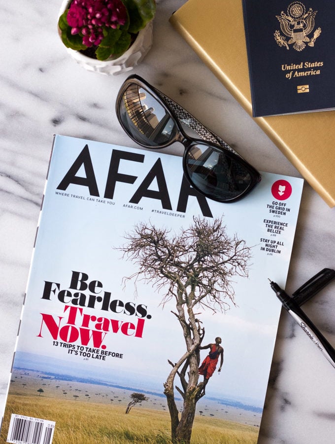 Be Fearless - magazine, sunglasses, journal, passport, ready for travel! | Fork in the Kitchen