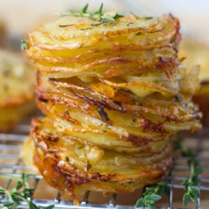 Gruyere and Thyme Stacked Potatoes - a recipe perfect for a Thanksgiving side or appetizer! | Fork in the Kitchen