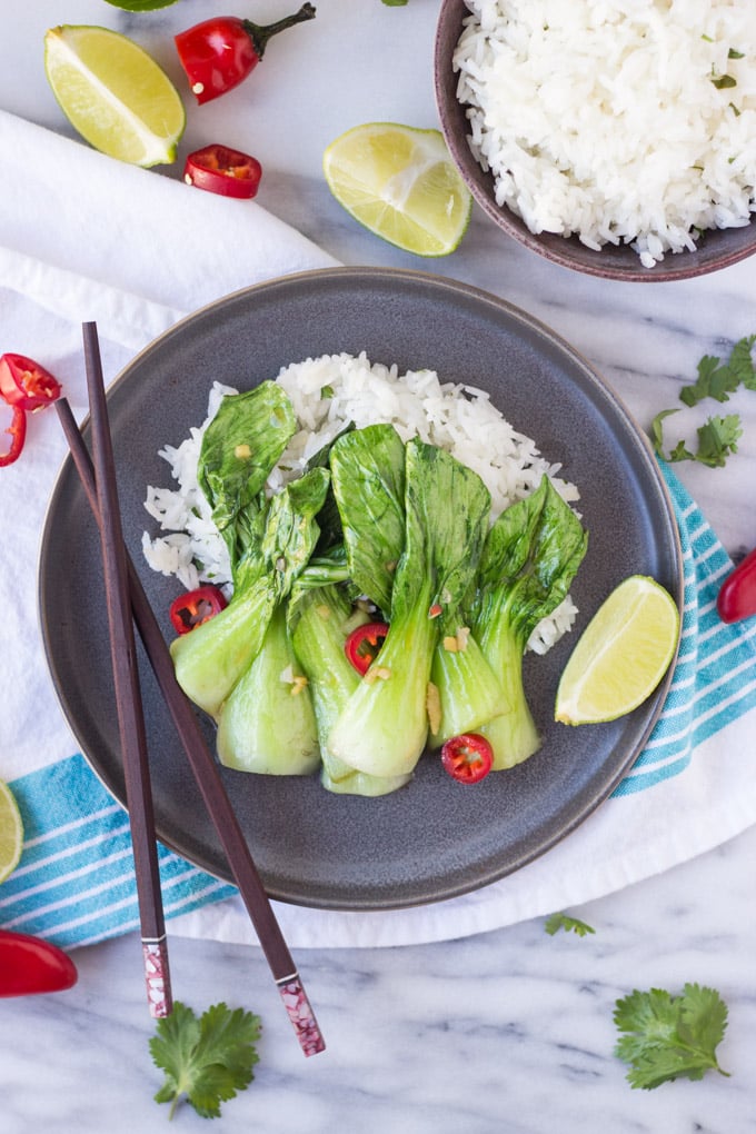 Sautéed Baby Bok Choy for Two - an easy, quick, healthy side dish full of flavor! | Fork in the Kitchen