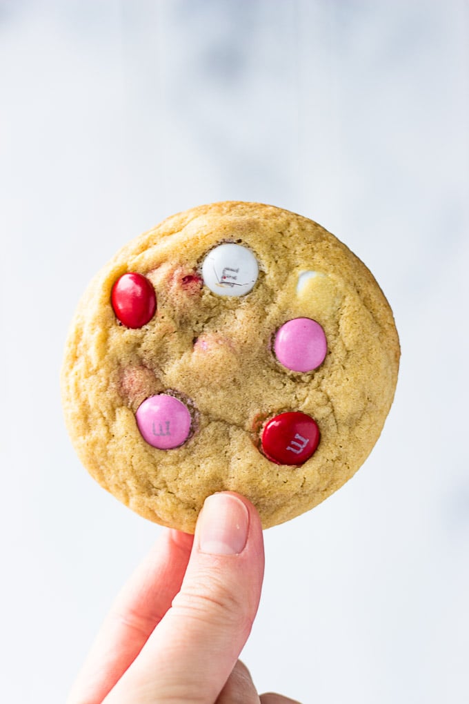 Soft M&M Cookies - the perfect balance of soft, slightly chewy cookies with the crunch of an M&M shell with melty chocolate inside. A quick, one bowl, small batch cookie recipe! | Fork in the Kitchen