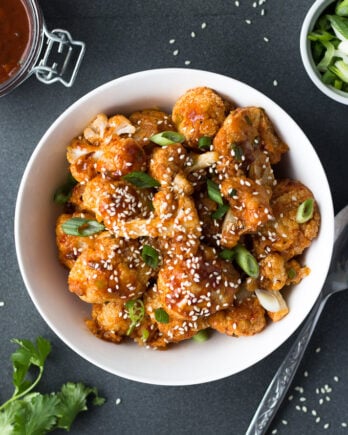 Crispy Chili Cauliflower - a flavorful dinner when served with rice, or the perfect spicy side dish! | Fork in the Kitchen