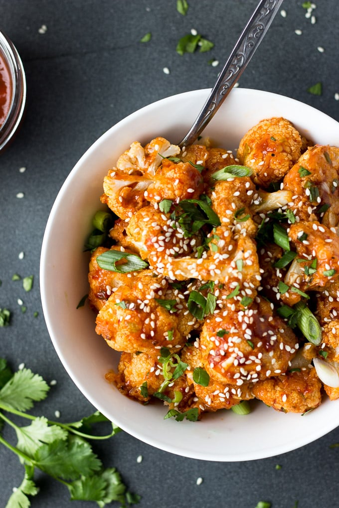 Crispy Chili Cauliflower - a flavorful dinner when served with rice, or the perfect spicy appetizer! | Fork in the Kitchen