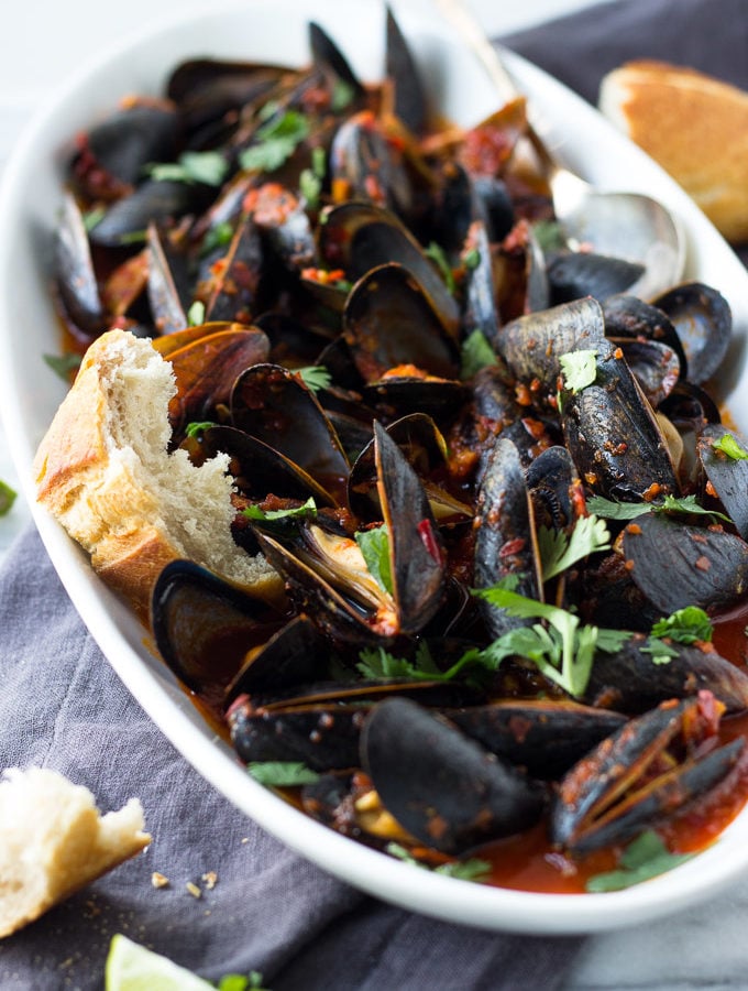 Guajillo Chili Mussels | Fork in the Kitchen - An easy, flavorful, elegant dinner for two!