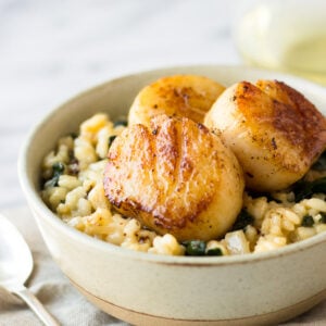 Parmesan Kale Risotto with Scallops for Two | Fork in the Kitchen