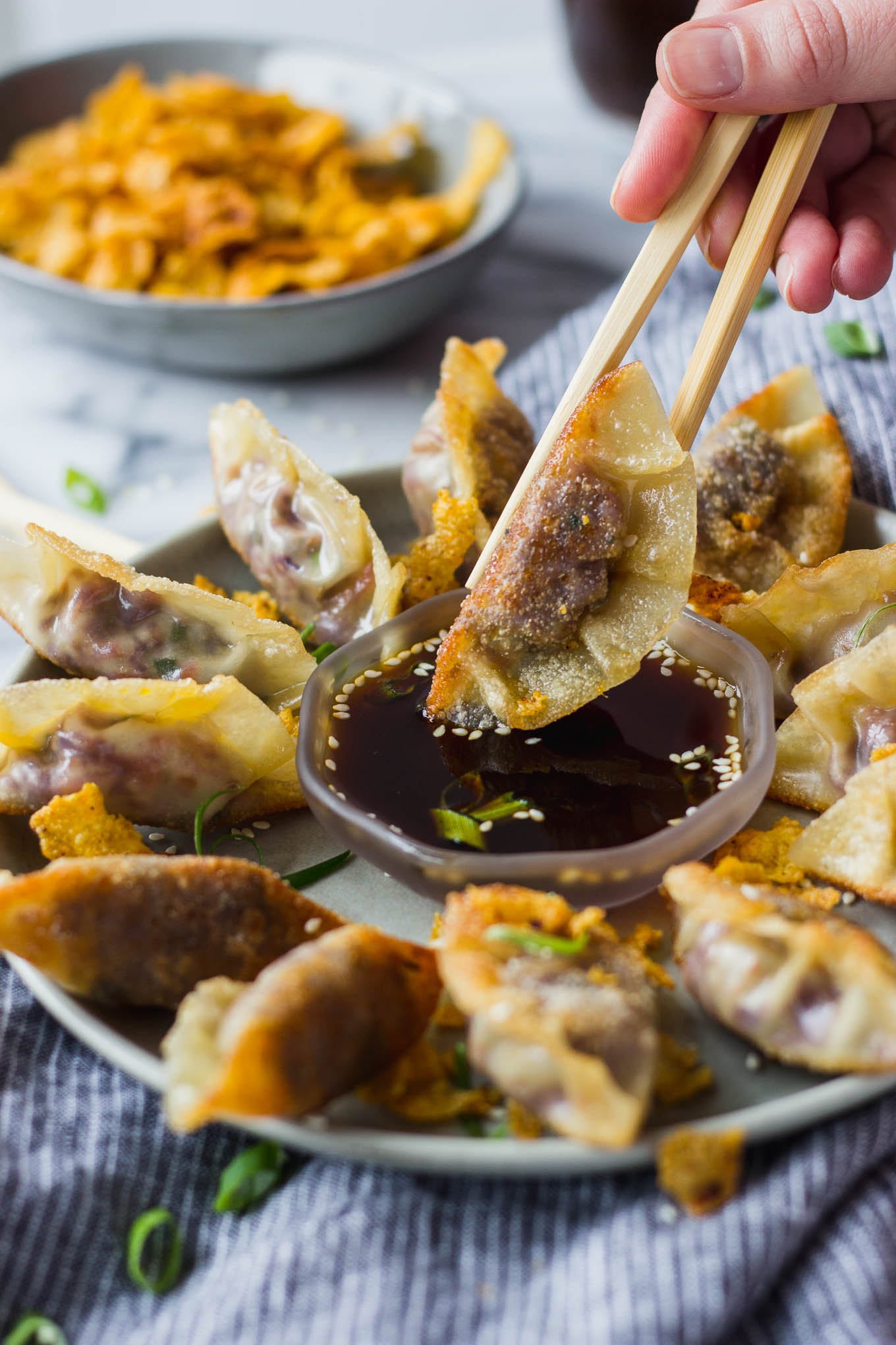 Vegetable Potstickers with Ponzu Sauce - homemade vegetarian potstickers that are easy to make, and full of flavor! Serve with homemade ponzu sauce for a gourmet appetizer! | Fork in the Kitchen