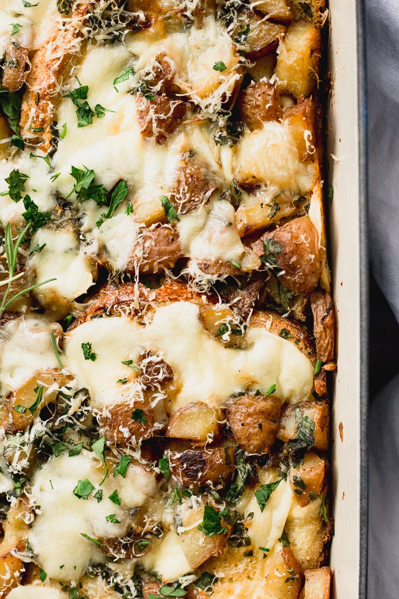 Winter Breakfast Strata with Fontina overhead by Fork in the Kitchen