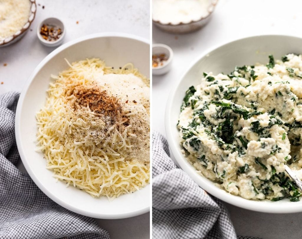 Two images before and after of ricotta filling.