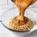 pouring peanut butter into rice krispie bowl
