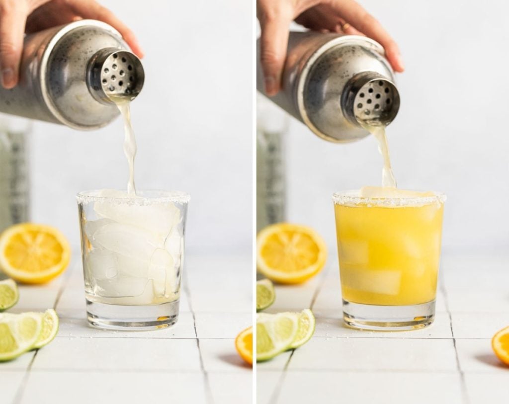 Two images beginning and after pouring margarita.