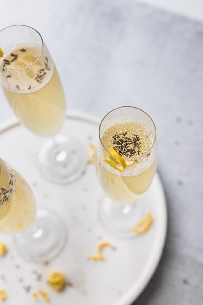 white tray with french 75 champagne flute