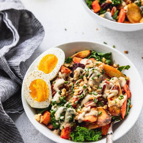Roasted Root Vegetable Bowls with Tahini Dressing - Fork in the Kitchen