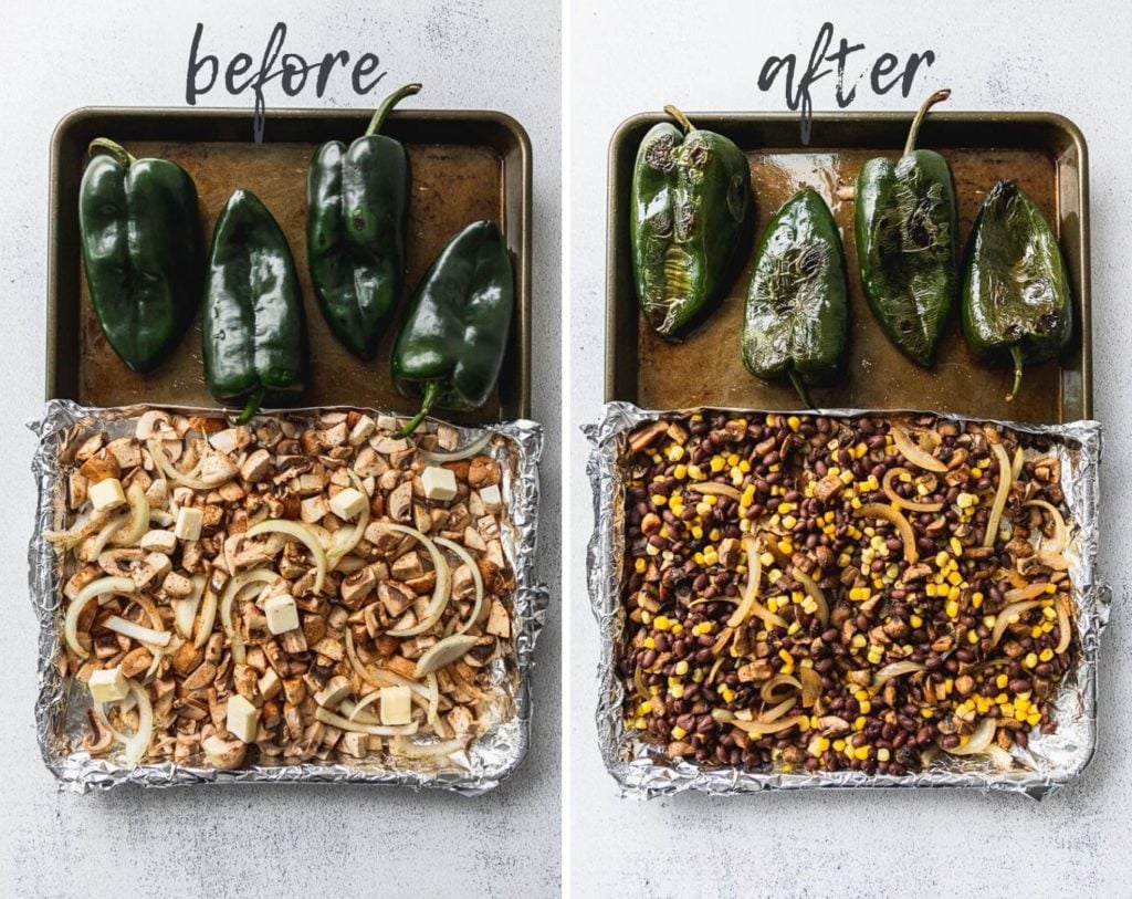 before and after photos of vegetables roasting
