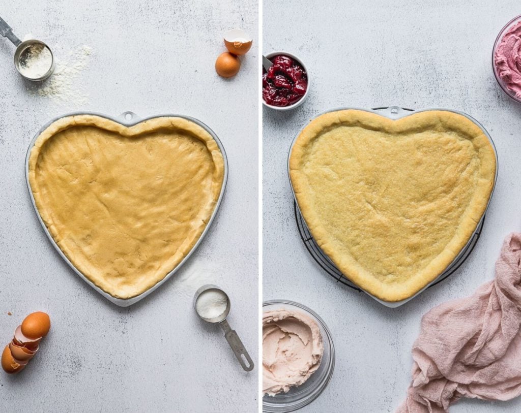 before and after cookie dough in heart shaped pan