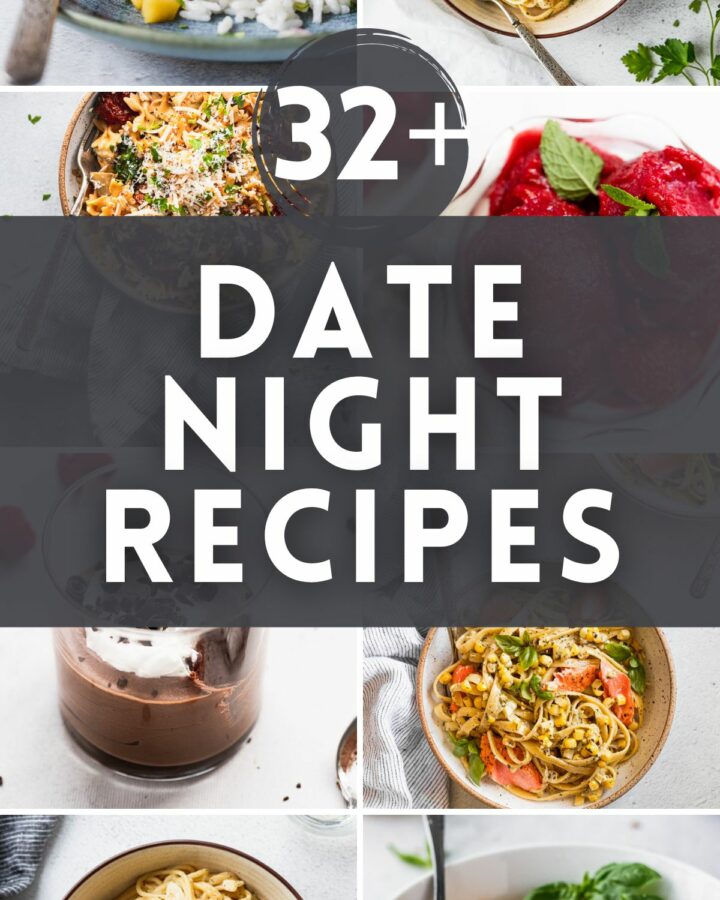 8 images of date night recipes with text overlay.