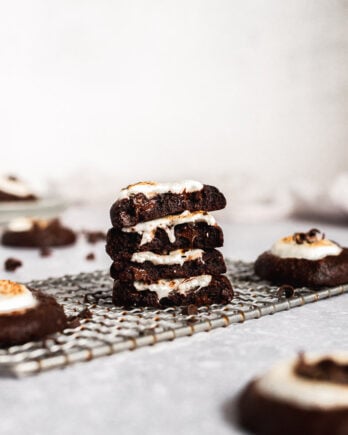 stack of chocolate cookies with marshmallows