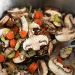 Mushrooms in pan with mire poix.