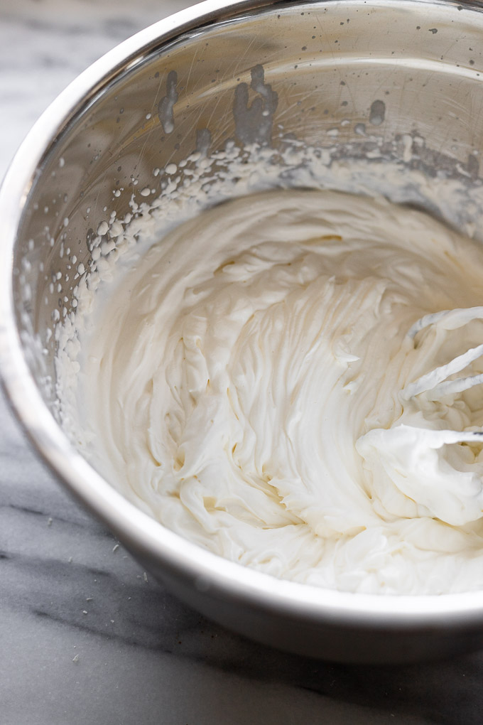 whipped cream in mixing bowl