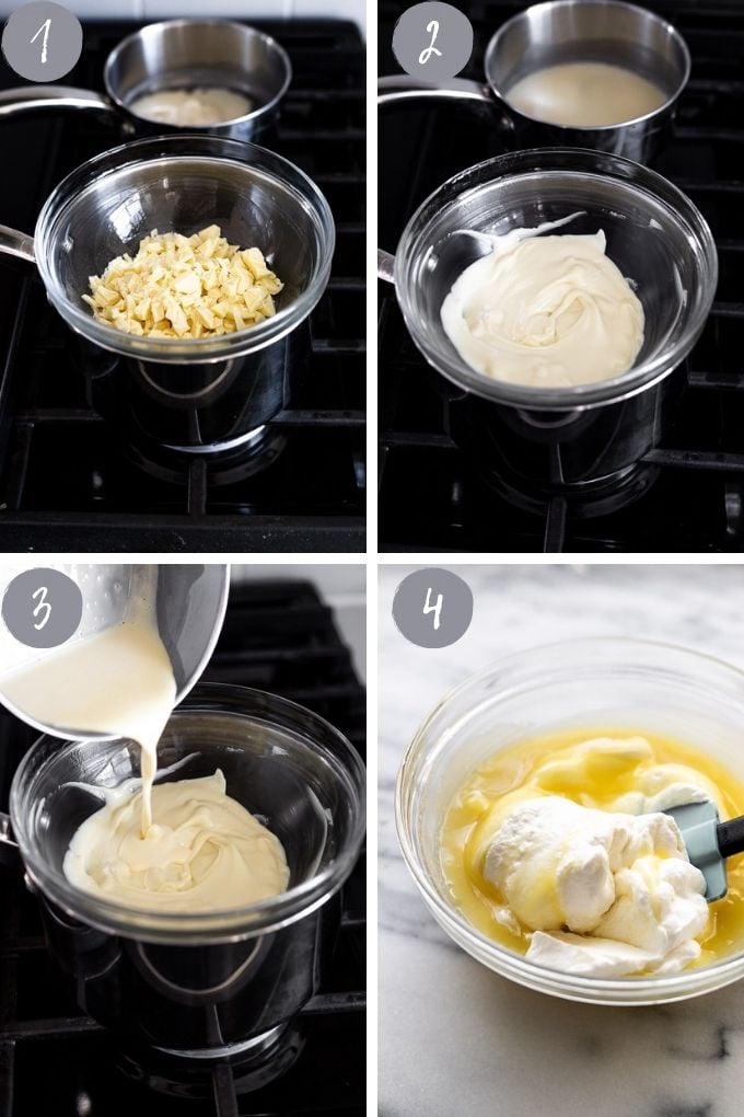 steps for making eggless white chocolate mousse