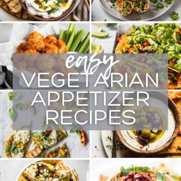 Collage of vegetarian recipes with text overlay "easy vegetarian appetizer recipes"