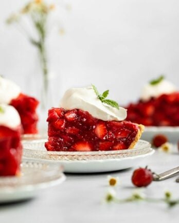 Strawberry pie slices on plates.