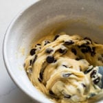 Cookie dough in mixing bowl.