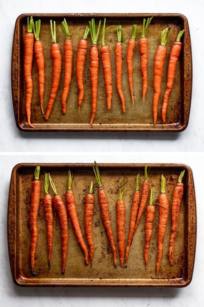 Carrots before and after roasting.