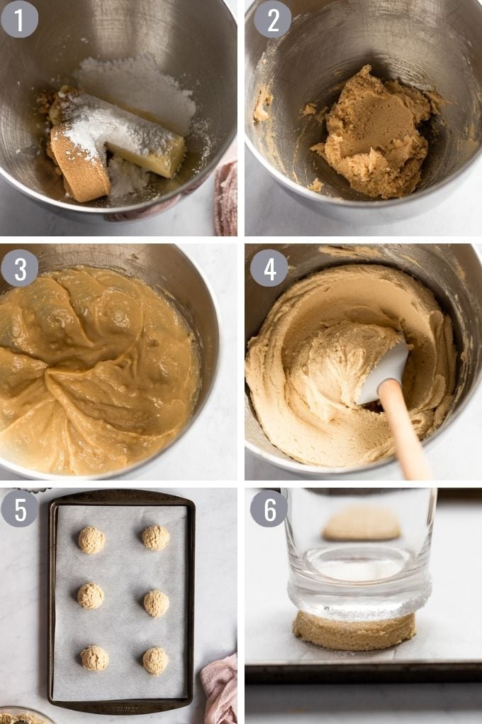 6 images making brown sugar cookies