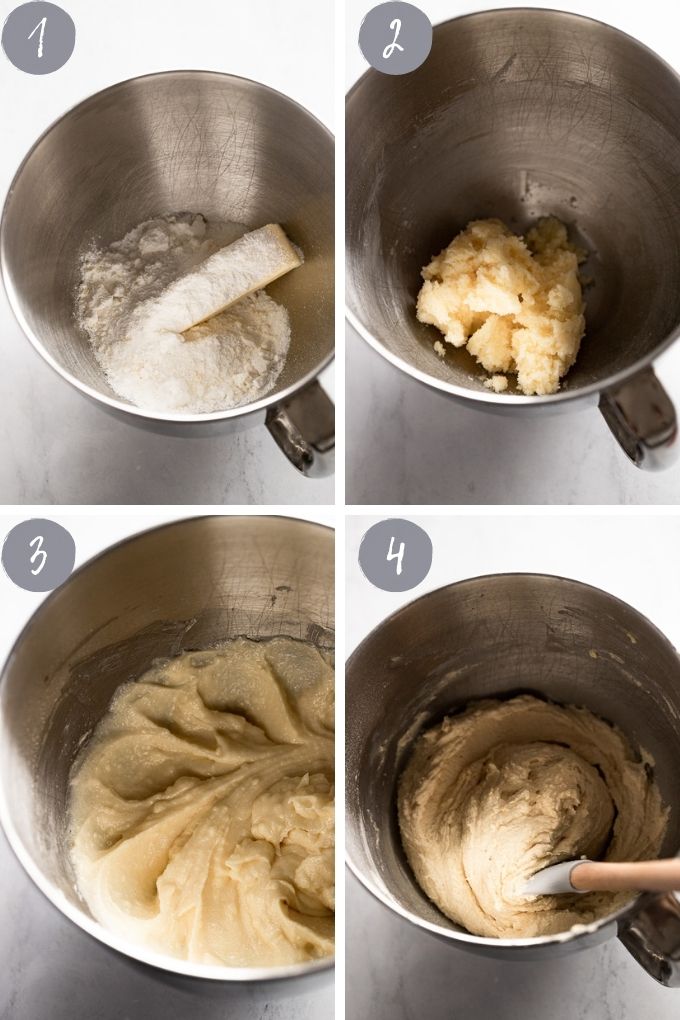 4 images making lemon sugar cookie dough.