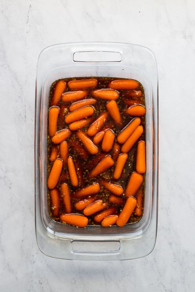 Baby carrots in marinade.