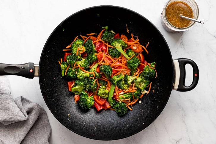 Veggies in wok.
