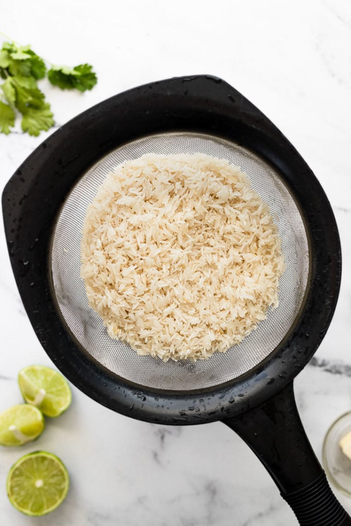 Rice in strainer.