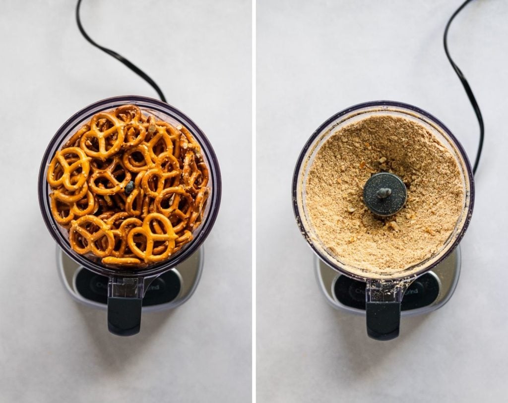 Pretzels before and after processing.