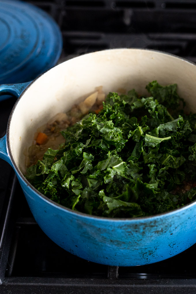Kale into pot.