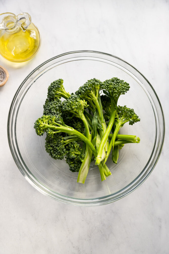 Broccolini in bowl.