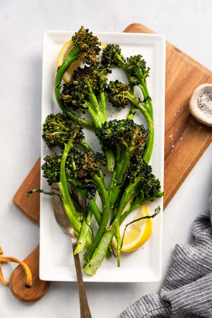 Broccolini on platter.