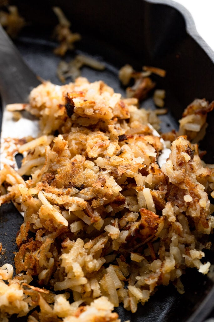Skillet with crispy hashbrowns.