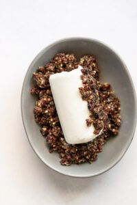 goat cheese log on cranberry pecan mixture