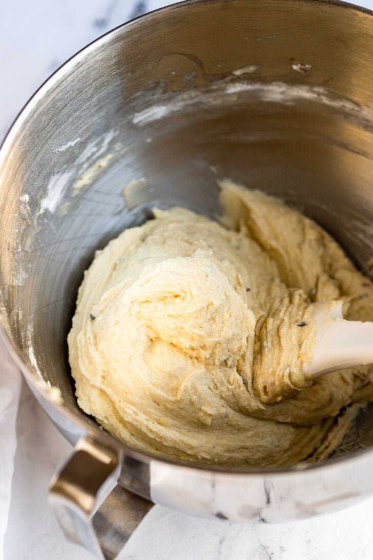 Cooking dough in bowl.